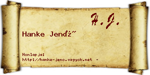 Hanke Jenő névjegykártya